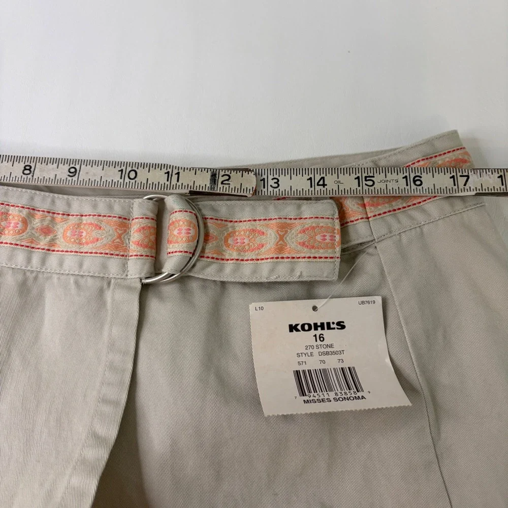 Sonoma Skort Women 16 Stone Beige Embroidered Trim Wrap Front Cotton